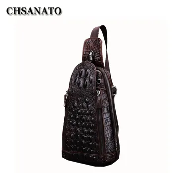 

CHSANATO High Quality Cowhide Crocodile Vintage Chest Bag Genuine Leather Men's Shoulder Messenger Bags Casual Waist Pack