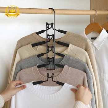 

Hot 1Pcs Multipurpose Cloth Hanger Space Saving Hangers 5 In 1 Multi Function Magic Anti-skid With Multilayer EVA Sponge TOB