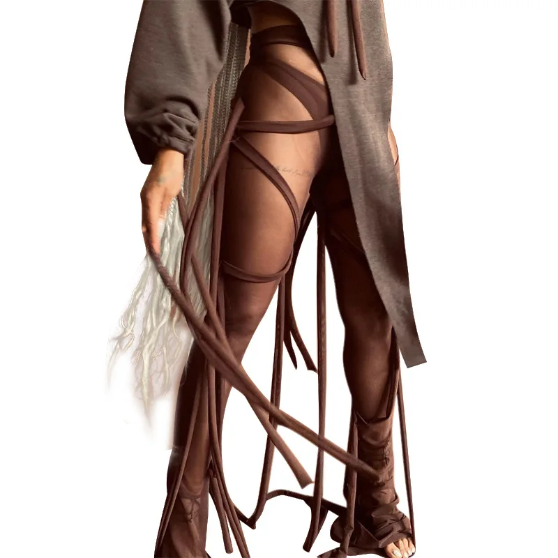 

Casual Sheer Mesh Joggers Cross Bandage Drawstring Joggers Pants See Throgh Sweatpant Winter Clothes For Women Outfit