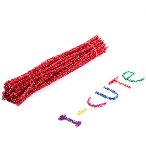 Glitter red 100 шт блестящие стебли синели, очистители труб, плюшевые стебли мишуры, проводные палочки, детские развивающие принадлежности для рукоделия, игрушки Craf - Цвет: Glitter red