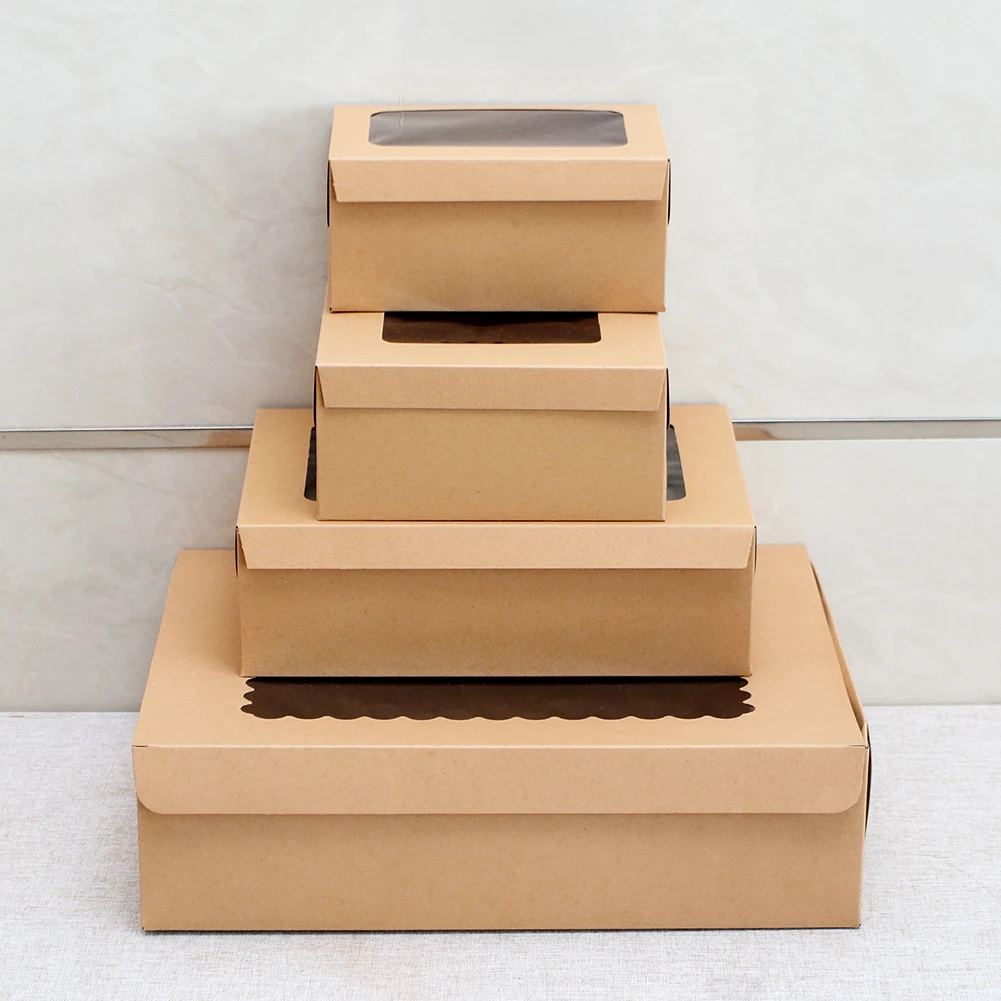 10Pcs Kraft Paper Cupcake Packing Box with Window Cardboard Cake Muffin Cookies Candy Box Wedding Party Birthday Favors 4 Sizes