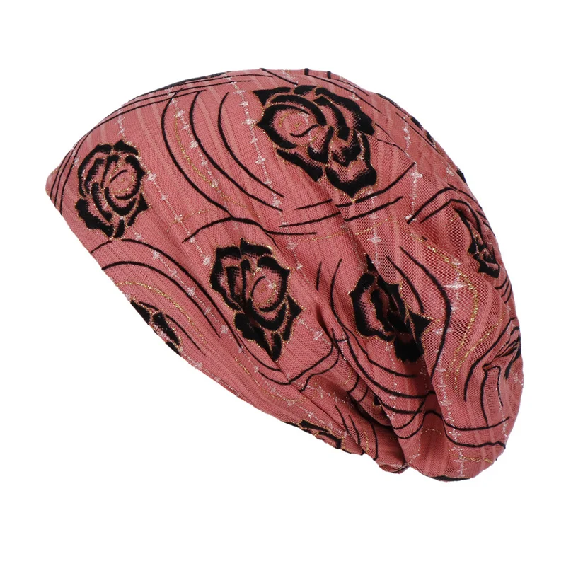 Creative Rose Flower Lace Turban Scarf Caps Summer Autumn Muslim Cap Chemo Beanie Hat Women Hair Accessories Female Head Wrap 3