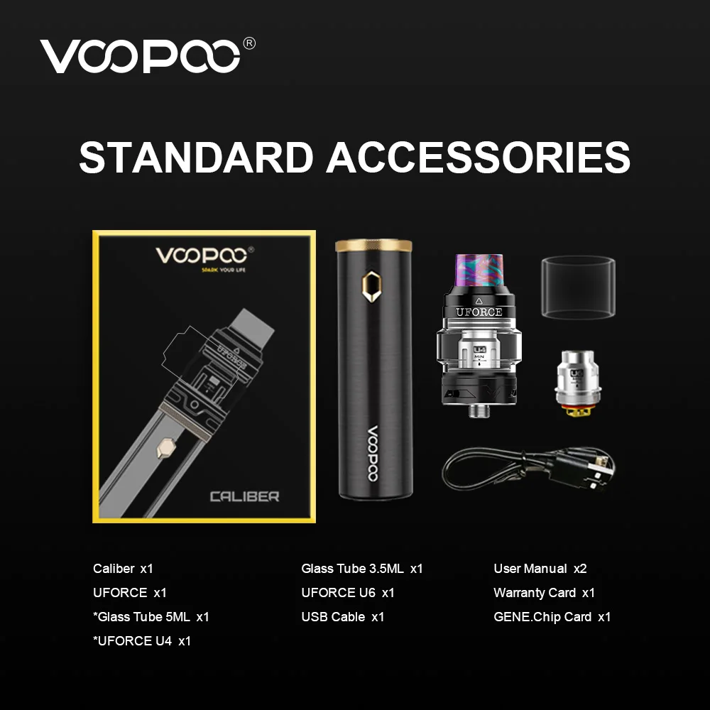 Набор электронных сигарет VOOPOO CALIBER PEN, 3000 мА/ч, набор для запуска ручки, макс. 110 Вт, выход 5 мл, Uforce Tank U4 U6, катушки