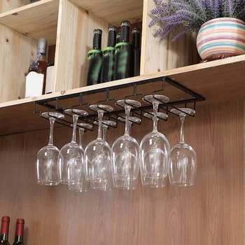 

5 Slots Wine Glass Rack-Under Cabinet Stemware Rack Hanging Wine Glass Holder for Kitchen Bar Pub 2 Pack Black