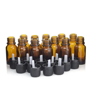 

12pcs 1/3 Oz 10ml Amber Glass bottles w/ euro dropper orifice reducer black tamper evident cap for essential oil aromatherapy