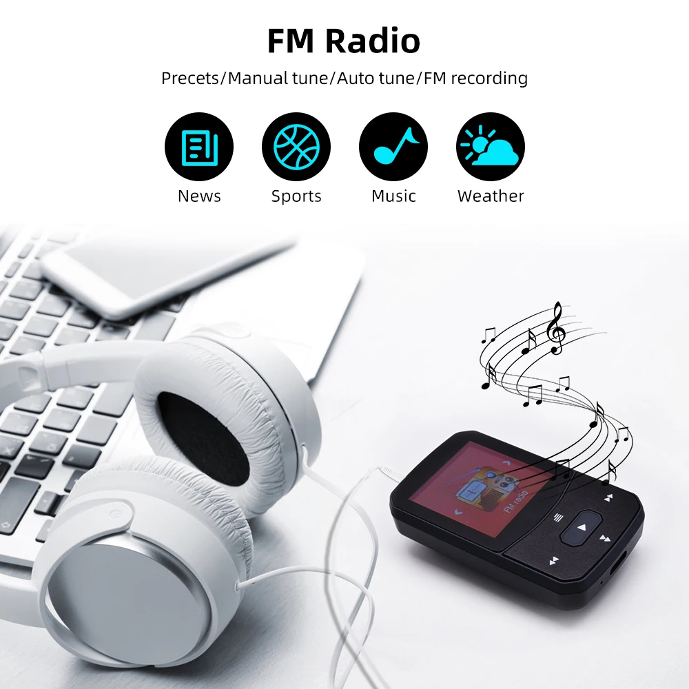 Спортивный MP3 плеер Deelife Bluetooth с зажимом fm радио шагомером повязкой для бега