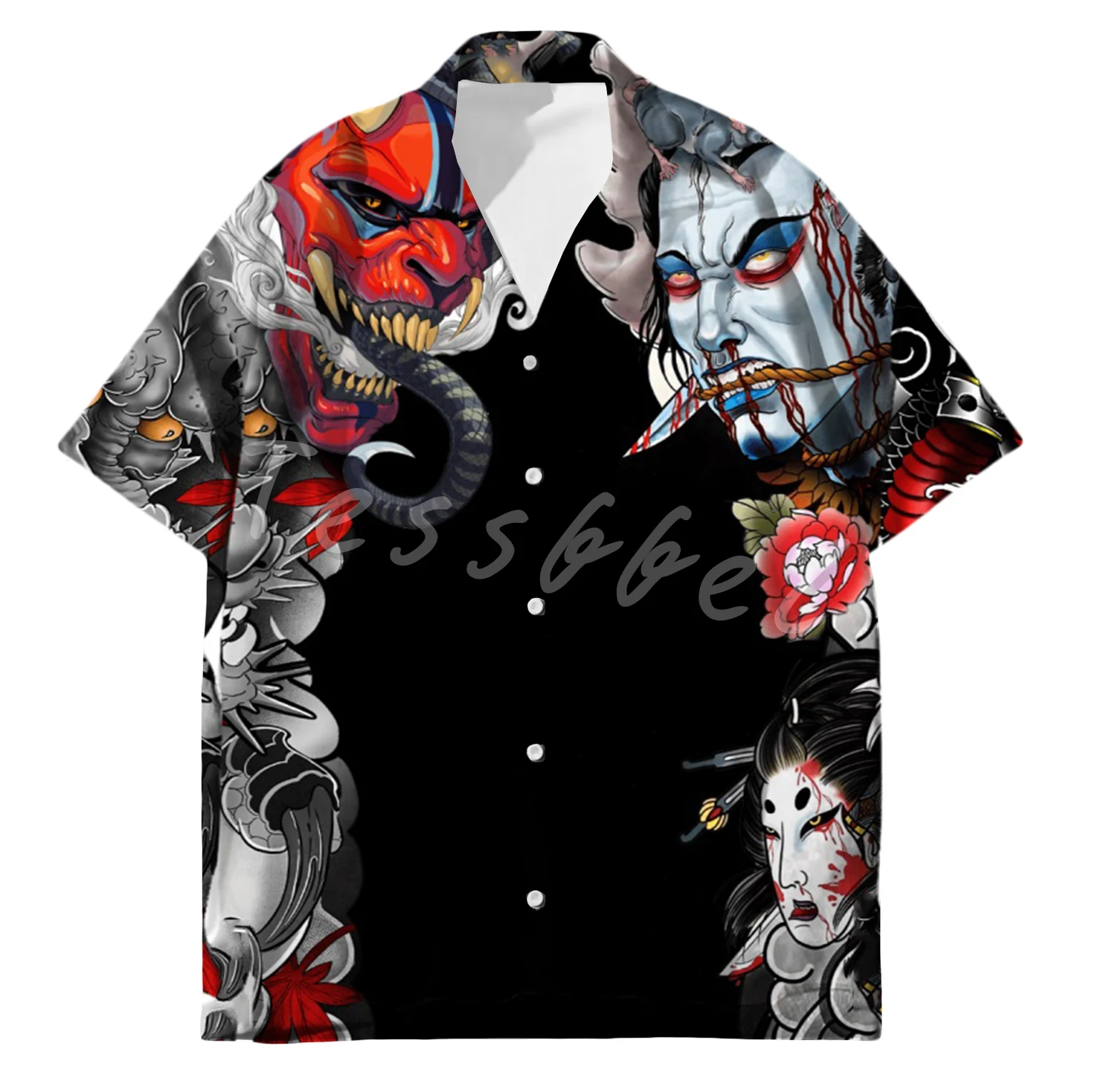 Tessffel Samurai Japan Tattoo 3D Print Men’s Hawaiian Shirts Beach Shirt Fashion Summer Harajuku Casual Oversize Streetwear S3