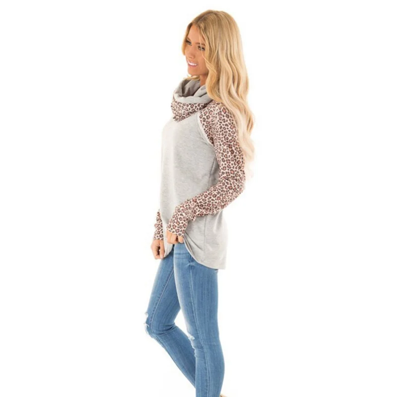 Fashion Scarf Collar Leopard Stitching Top Slim Fit Warm Top For Women XL Fashion Scarf Collar Leopard Stitching Top Slim Fit Warm Top For Women XL