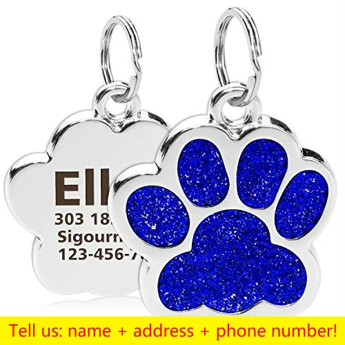 Personalized Engraving Pet Cat Name Tags Customized Dog ID Tag Collar Accessories Nameplate Anti-lost Pendant Metal Keyring Dog paw-Blue