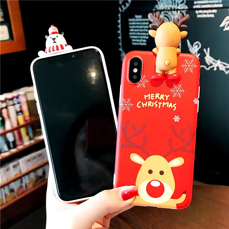 Для iPhone 11 11 Pro Max мультяшный Рождественский 3D олень Снеговик Мягкий ТПУ чехол для iPhone X XS XR 7 8 Plus веселая Рождественская задняя крышка