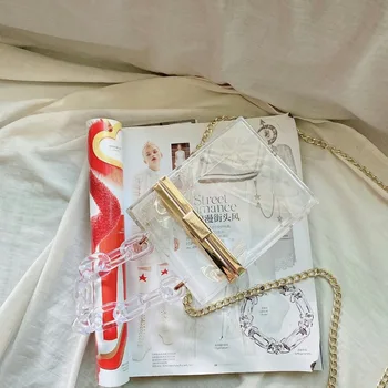 

2020 Transparent Acrylic Box Women Luxury Fashion Clear Purses Ladies Small Flap Spring and Summe Shoulder Bag with Golden Chain