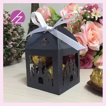 

100pcs Black Pearl Box Laser Cut Gift Boxes with Ribbon Wedding Party Favor Box For Baptism Party Supplies