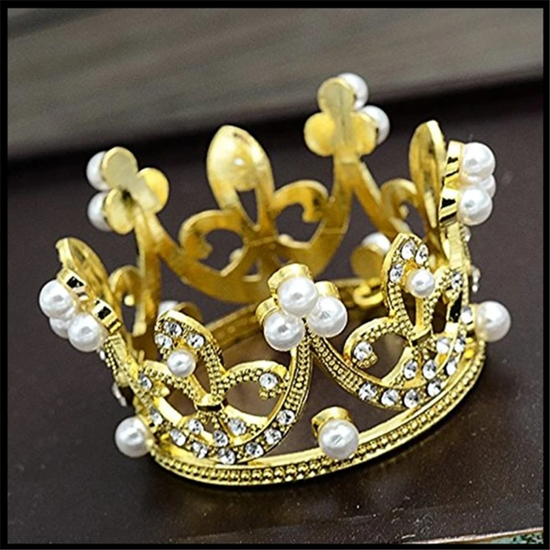 Wedding Decor Birthday Gifts Pearl Cake Decorating Tool Metal Crown Cake Topper