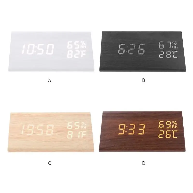 Интеллектуальный индукционный USB деревянный светодиодный звуковой контроль будильник термометр Таймер Календарь температурный дисплей часы домашний декор