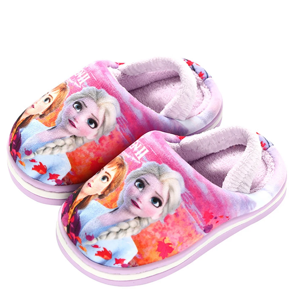 Disney Frozen Children Winter Cotton Slippers For Kids Girls Queen Elsa Princess Anna Print  Warm Nonslip Home Floor Shoes 2021