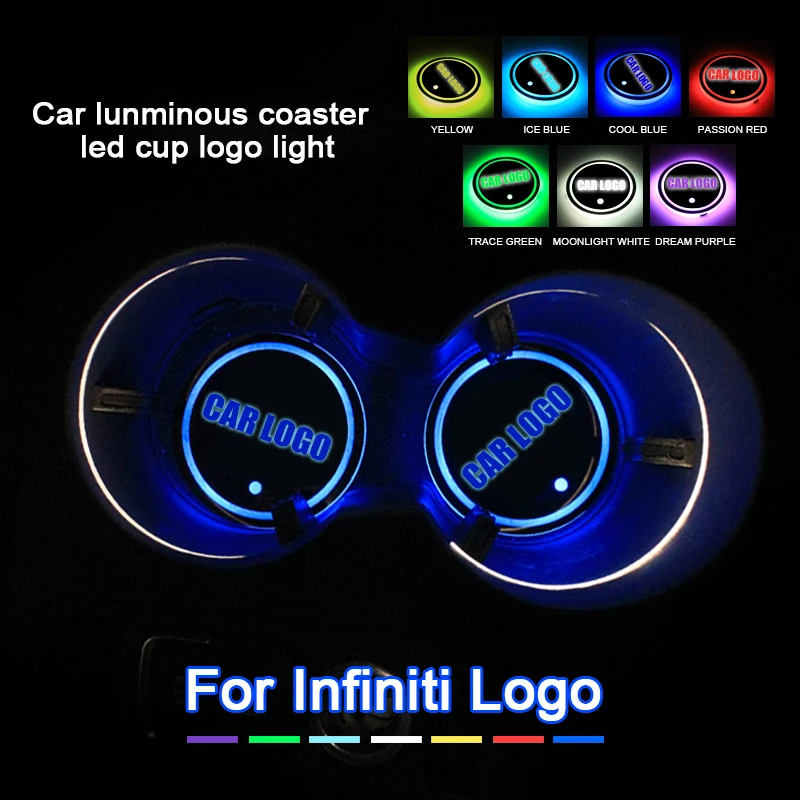 2PCS Led Car Cup Holder Coaster For Infiniti logo Light q50 fx35 g35 qx70 fx q30 qx30 ex35 q70 qx80 Accessories | Автомобили и