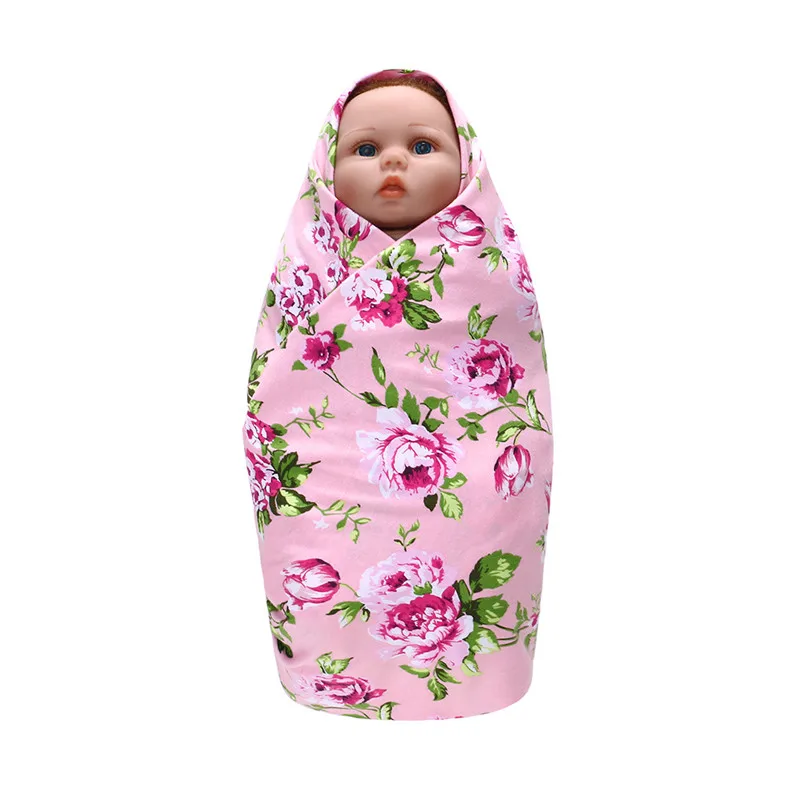 Для новорожденных детей с цветочным принтом детское стеганое одеяло, стильный комплект для маленьких девочек и мальчиков, для завёртывания для пеленания одеяло шапки тюрбаны 90x90 см - Цвет: Pink flower