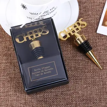 

Free Shipping 100pcs/lot New Arrival Gold Cheers Wedding Guest Gift Bottle stopper