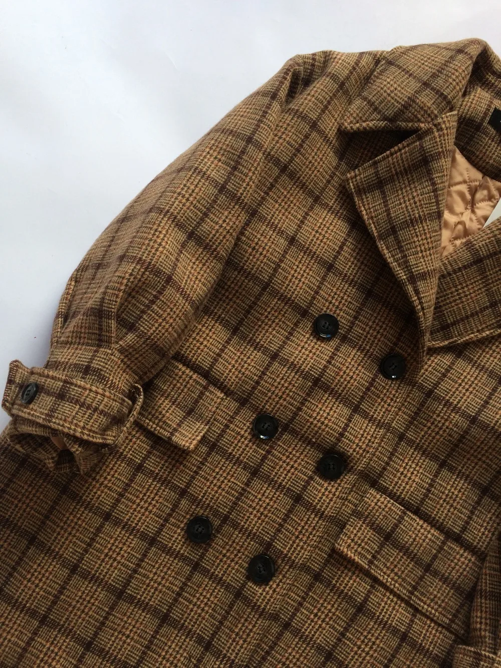 Vintage Plaids Clothes Loose Woollen Coat Women's New Checked Coat Baggy Silhouette Overcoat Tweeds Winter female Outerwear