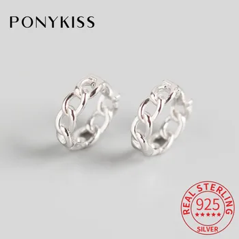 

PONYKISS Genuine S925 Sterling Silver Geometry Chain Minimlist Hoop Earrings Women Party Fine Jewelry Accessories Classic Gift