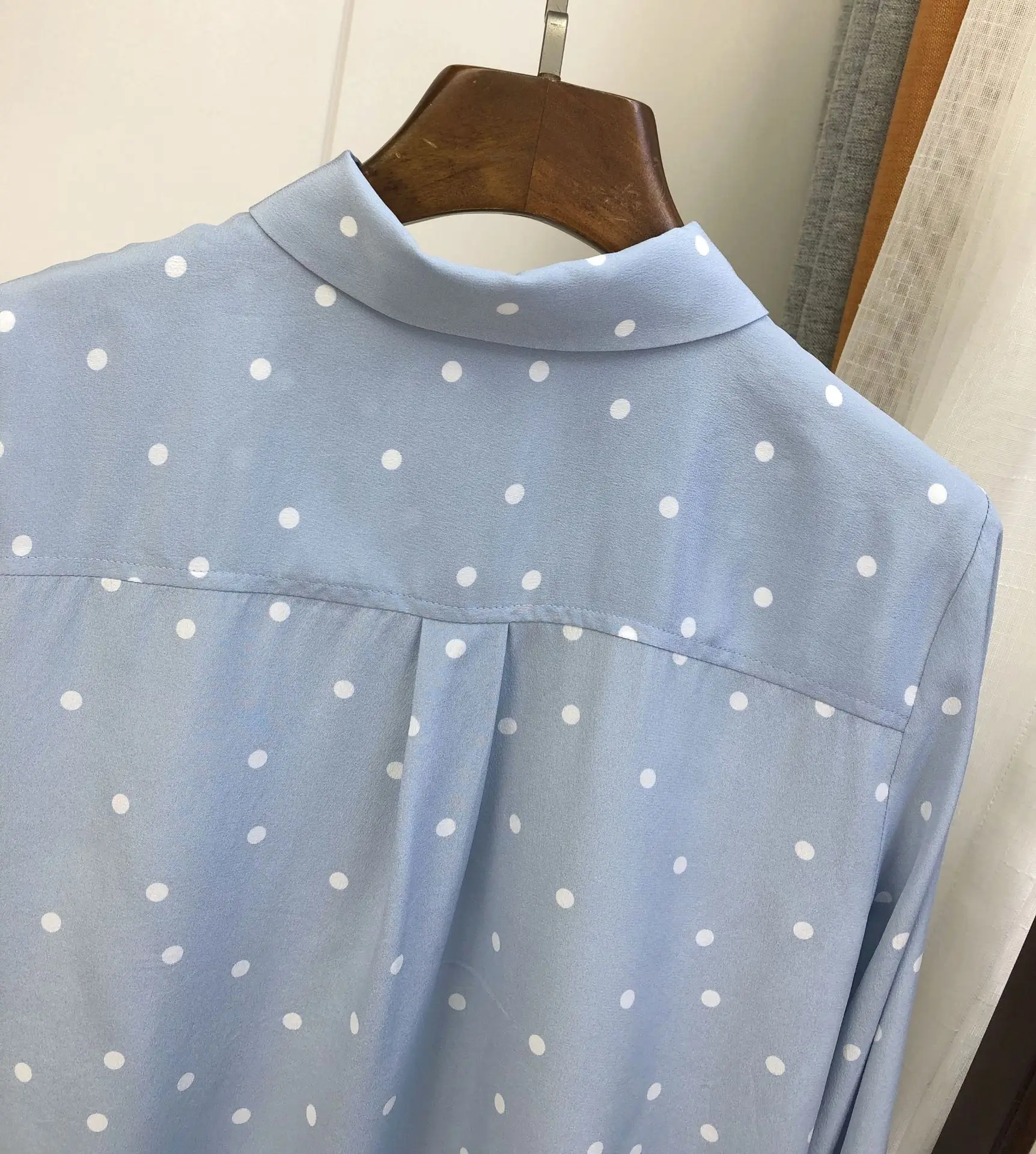 Polk Dot Print Женские рубашки из натурального шелка с длинным рукавом однобортные Элегантные Роскошные повседневные топы и блузки женская одежда