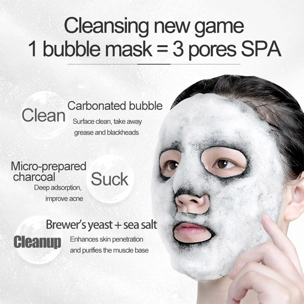 1pc Black Sea Salt Pure Moisturizing Bubble Facial Mask Deep Cleansing Oil Control Skin Rejuvenation Shrink Pore Foam Black Mask-2