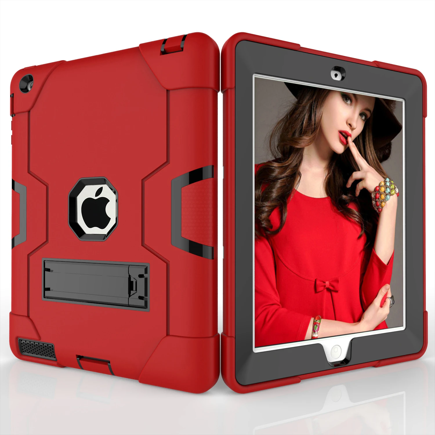 Чехол Funda для IPad 2, 3, 4 A1395 A1396 A1397 A1416 A1430 A1403 модели оболочки Безопасный детский Броня мягкий ударопрочный силиконовый+ жесткий чехол - Цвет: for iPad 2 3 4 red