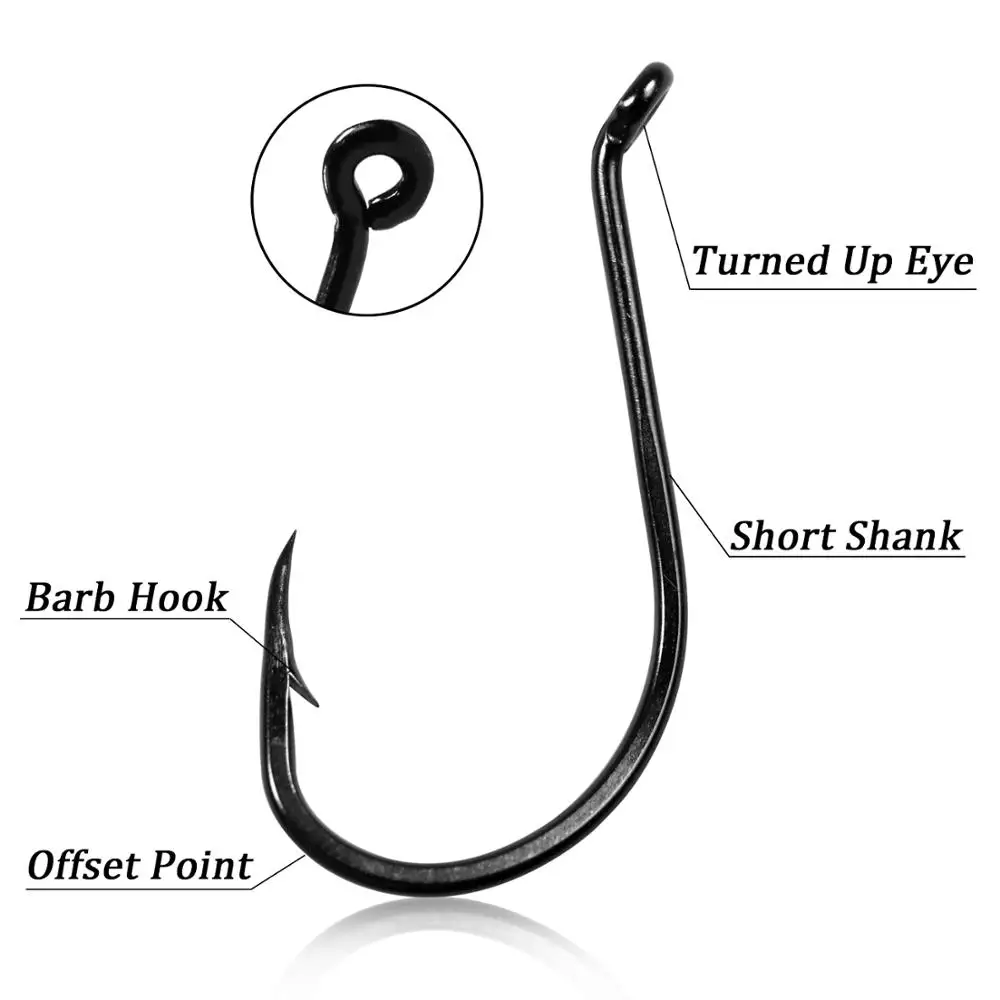 100pcs Circle Offset Fishing Hook Black High Carbon Steel Barb Octopus Fishook 
