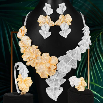 

GODKI 4PCS BIG Fashion Luxury FLowers Africa Jewelry Set For Women Wedding Party Cubic Zirconia Dubai Bridal Jewelry Indian 2020
