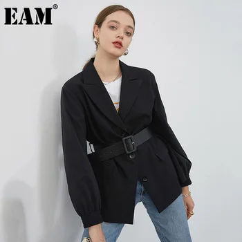 

[EAM] Women Balck Split Joint Temperament Blazer New Lapel Long Sleeve Loose Fit Jacket Fashion Tide Spring Autumn 2020 1Z073