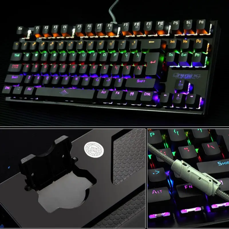 

Mechanical Keyboard USB Wired Colorful LED Backlight 87 Keys Anti-Ghosting Gaming Accessories