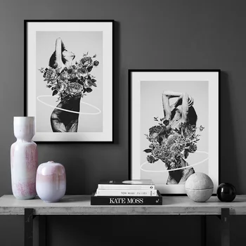 

Black White Modern Woman Fashion Abstract Nordic Wall Art Paper Painting Landscape Wall Pictures For Living Room Decor