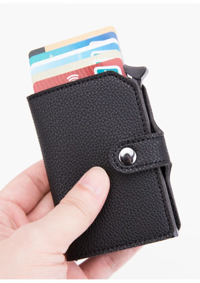 BISI GORO RFID блокирующая кнопка, кредитный держатель для карт, защитный мужской кошелек, кожаный металлический алюминиевый бизнес-банк, чехол для ID карты