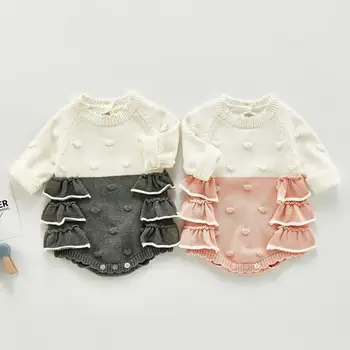 

Toddler Baby Girls Knit Bodysuit Long Sleeve Autumn Wool Knitted Bodysuit Baby Girl Princess Jumpsuit Kids Winter Clothing