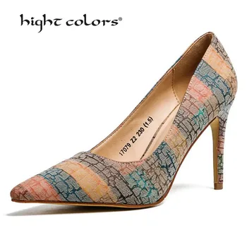 

35-40 New Spring Summer Rainbow Gradient Color Pointed Toe Pumps Stiletto Heels 9cm Multi-color Orange Blue Wedding Shoes Pt79-2