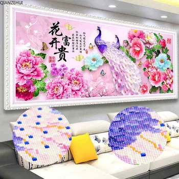 

QIANZEHUI,DIY Special Shaped Diamond Embroidery,Living Room Blossoming rich peacock, peony Full Diamond painting decoration