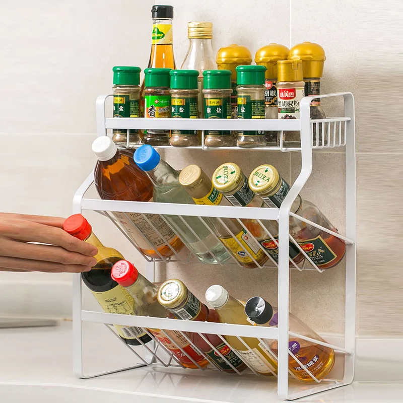 

Iron Three-layer Spice Rack Kitchen Rack Multifunctional Storage and Finishing Storage Rack for Kitchen Condiments