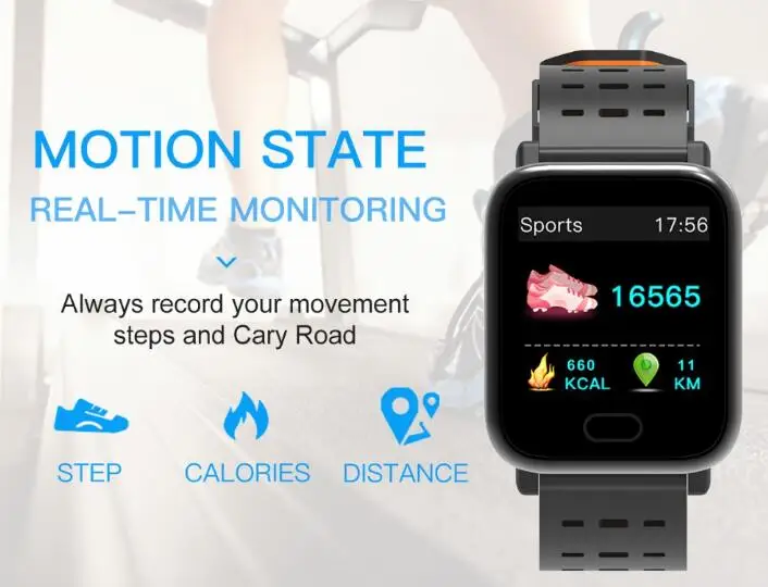 BINSSAW Smart Watch A6 New with Heart Rate Monitor Fitness Tracker Blood Pressure rtwatch Waterproof For Android IOS PK Q8 V6 S9