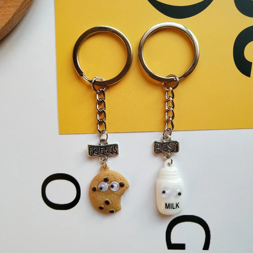 2 шт./компл. Key Chain модные милые выпечка бисквитов кружка для молока лучший брелок лучшему другу автомобильный брелок для ключей День рождения подарок