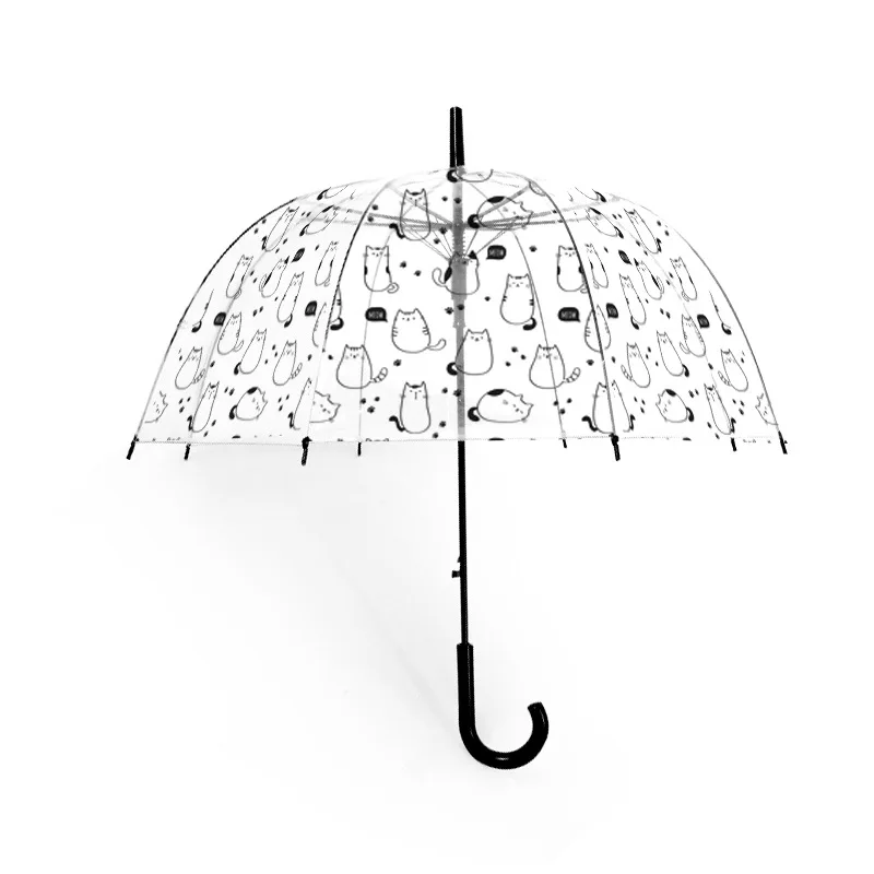 Прозрачный зонтик с длинной ручкой зеленый лист прозрачный зонтик прямой стержень крюк зонтик Пузырь ПВХ зонтик для женщин - Цвет: as picture