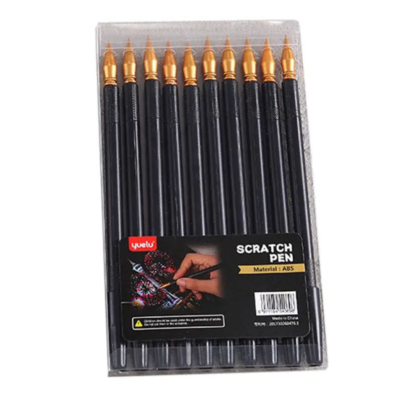 

10 Pcs Scratch Painting Pen Multifunction Portable Stylus Art Paint Coloring Pens Sharp Flat Two-head Dual-use Acraping Brush