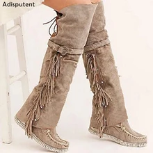 ADISPUTENT Retro Women Boots Classic Tassel Cowboy Boots Autumn Women High Heels Boots Platform Sexy Ladies Black Pumps Boot