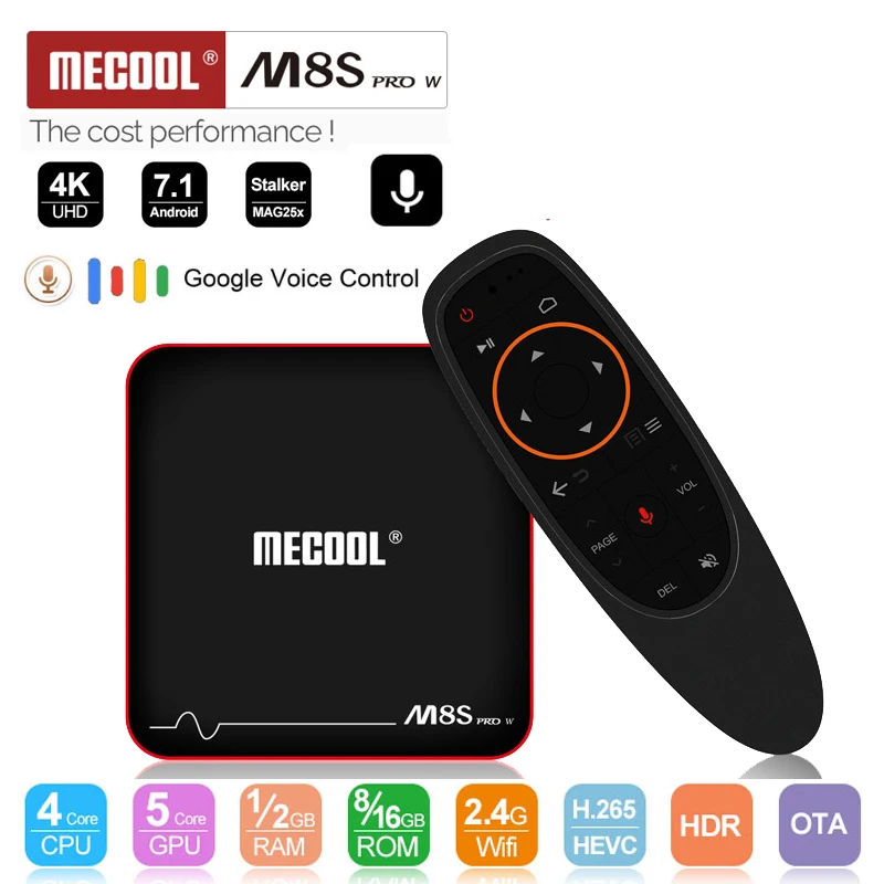 MECOOL M8S PRO W голос Управление Android 7 1 Смарт ТВ Box Amlogic S905W 4 ядра 1/2G 8G/16G Wi Fi Поддержка 4K