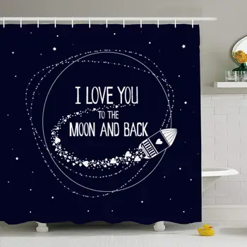 

Shower Curtain Set with Hooks 60x72 Love Sketch You Invitations Moon Back Hearts Textures Print Element Holidays As Sign I