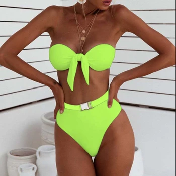 

Solid Bandeau Bikini Set 2020 Sexy Swimsuit Women Bikini Brazilian Thong Swimwear Female Halter Top Bathing Suit Swimming Wear