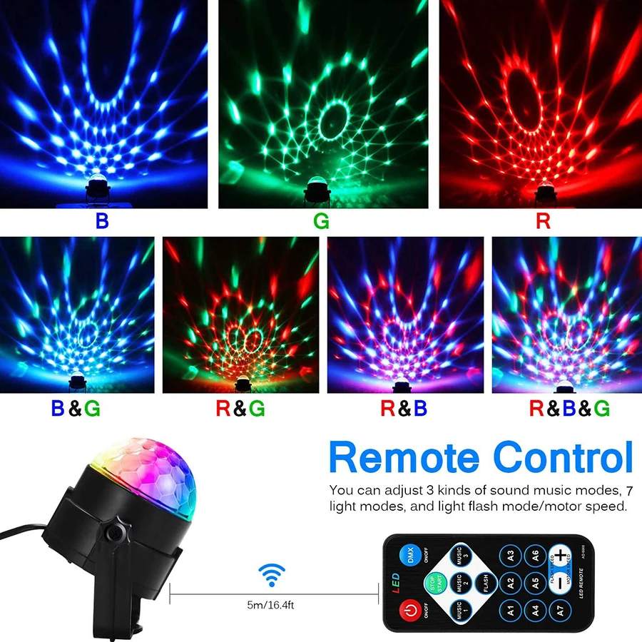 Sound Activated Rotating Disco Ball Laser Projector Stage 3W RGB Colorful Light For Home KTV Bar DJ Party Christmas Wedding