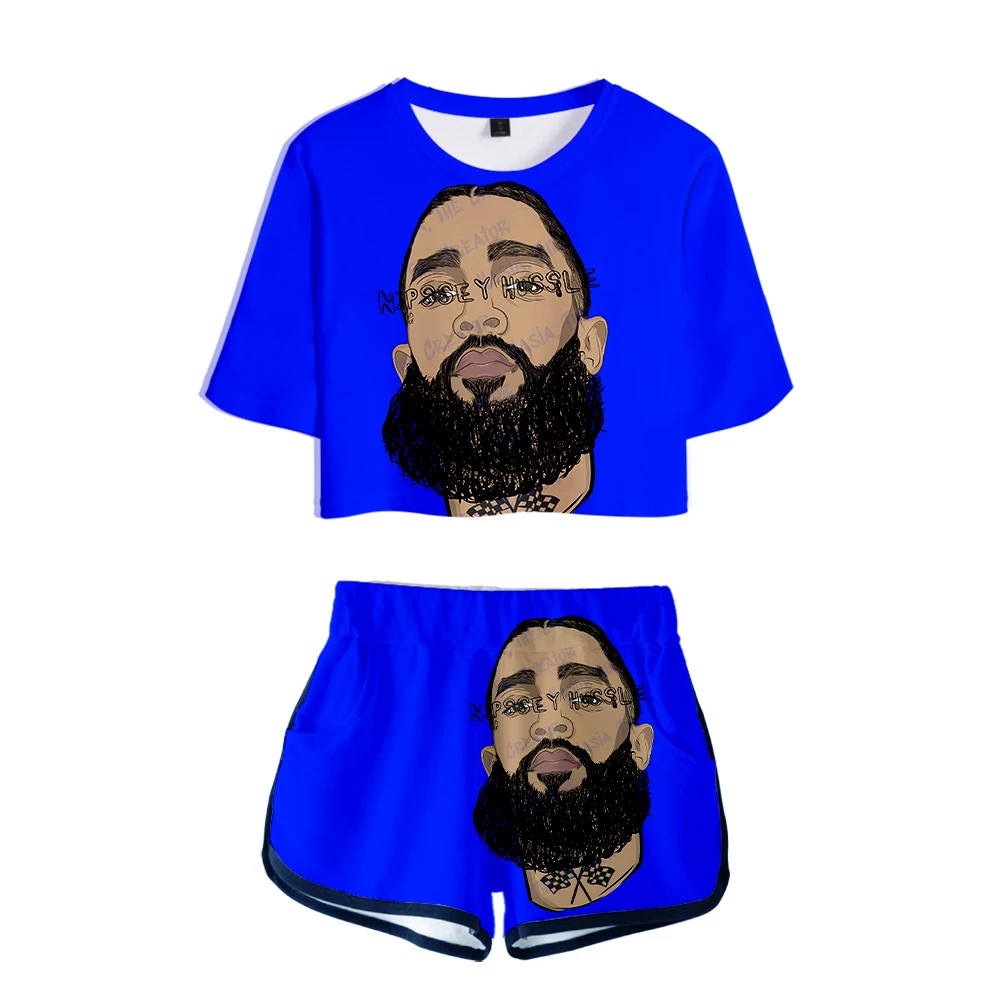 Nipsey hussle two piece set Kpop Women Sets New Oversize Navel short sleeve and Short Pant O-neck Summer kpop two piece set