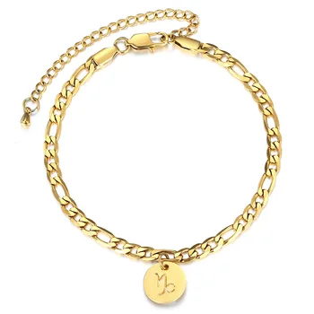 

8inch+3inch Extender Chain 12 Zodiac Constellations Charm Pendant Anklet Figaro link Chain Foot Fashion Anklets for Women DA42
