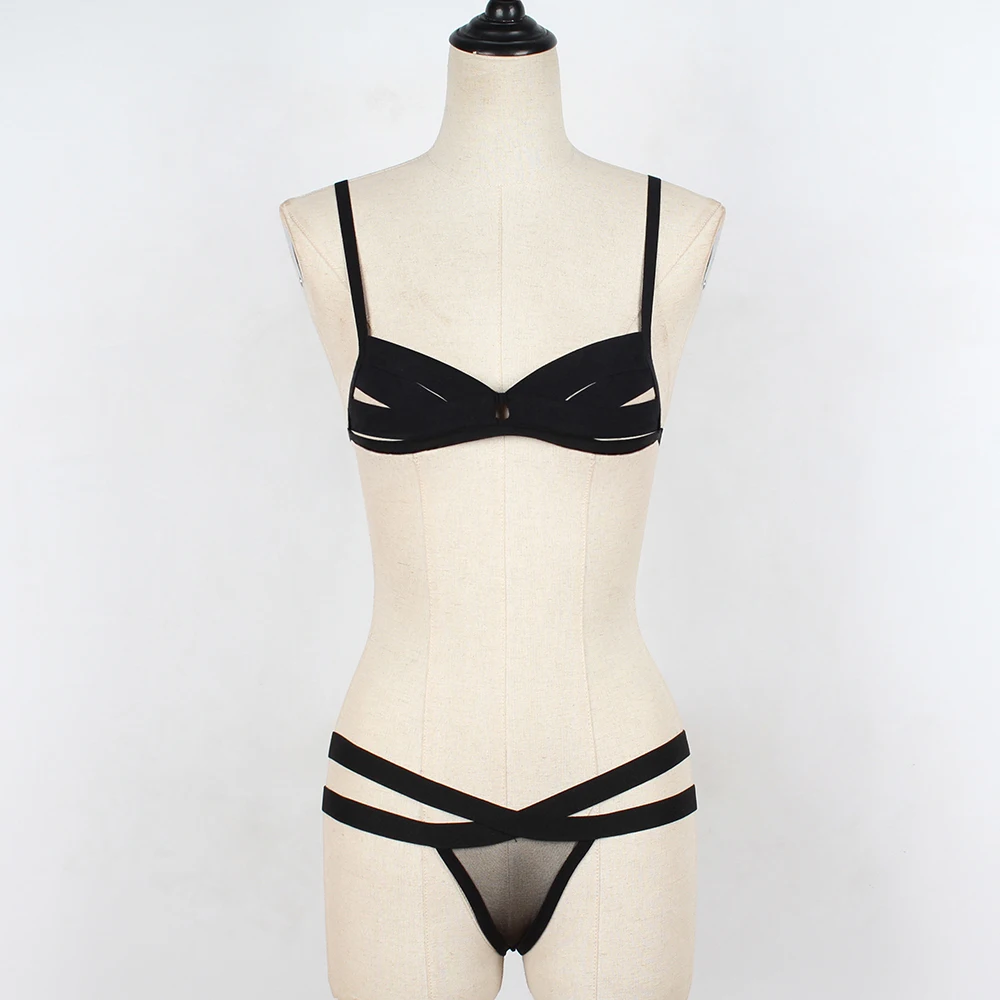 Черный женский модный сексуальный комплект нижнего белья с эластичной лентой