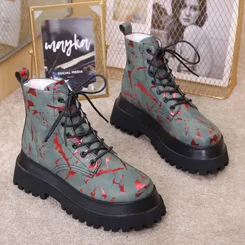 Instagram-Botas de plataforma con cordones Martin para mujer, botines a media pierna, impermeables, para invierno, 2020